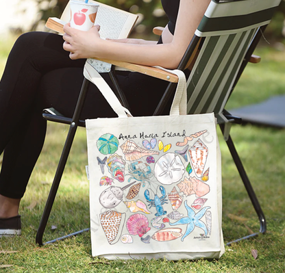 Ocean Creatures & Shells Customizable Organic Tote Bag