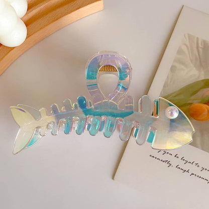 Fishbone Hair Claw Clips with Iridescent Shine