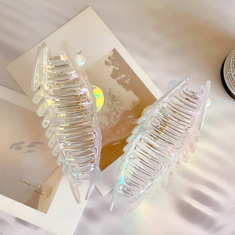 Fishbone Hair Claw Clips with Iridescent Shine