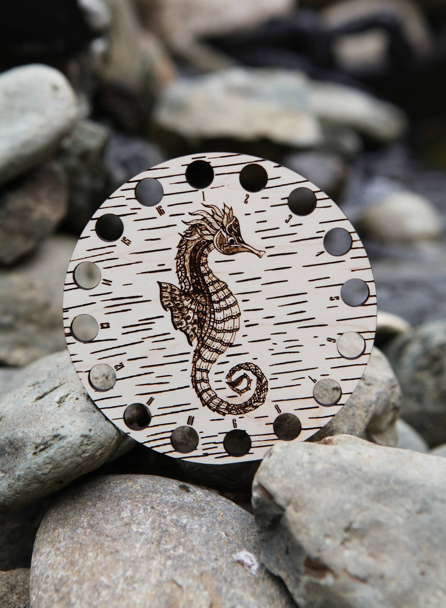 Seahorse Embroidery Floss Storage Holder - Maple Wood Circle