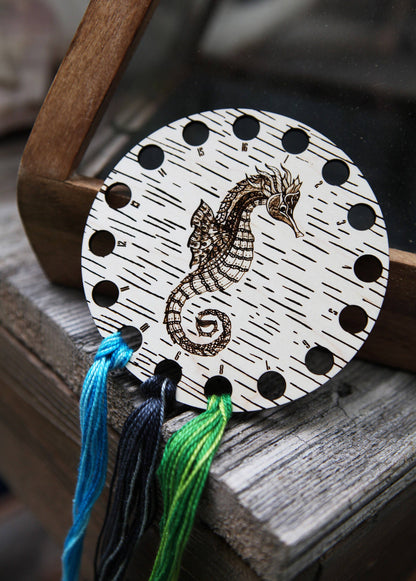 Seahorse Embroidery Floss Storage Holder - Maple Wood Circle