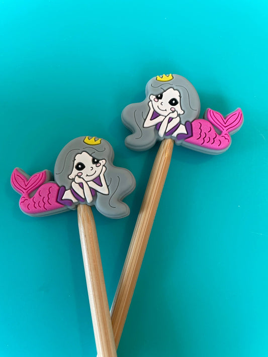 Knitting Needle Point Protectors Grey Hair Mermaid