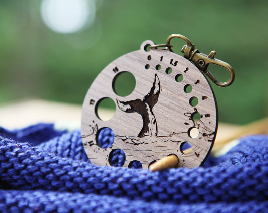 Walnut Whale Tail Knitting Gauge with Bronze Clasp