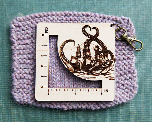 Kraken Squid Maple & Bronze Fiber Arts Gauge Ruler