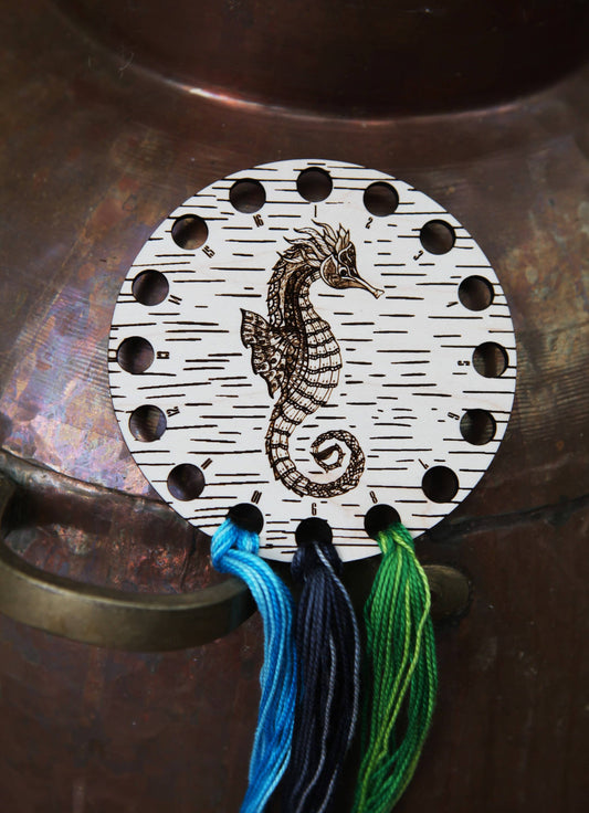 Seahorse Embroidery Floss Storage Holder - Maple Wood Circle