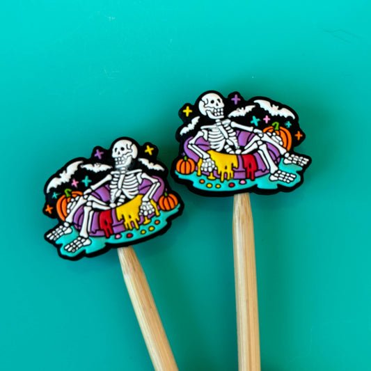 Knitting Needle Point Protectors Halloween Skeleton Pool