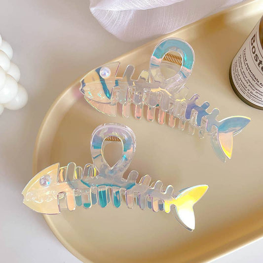 Fishbone Hair Claw Clips with Iridescent Shine