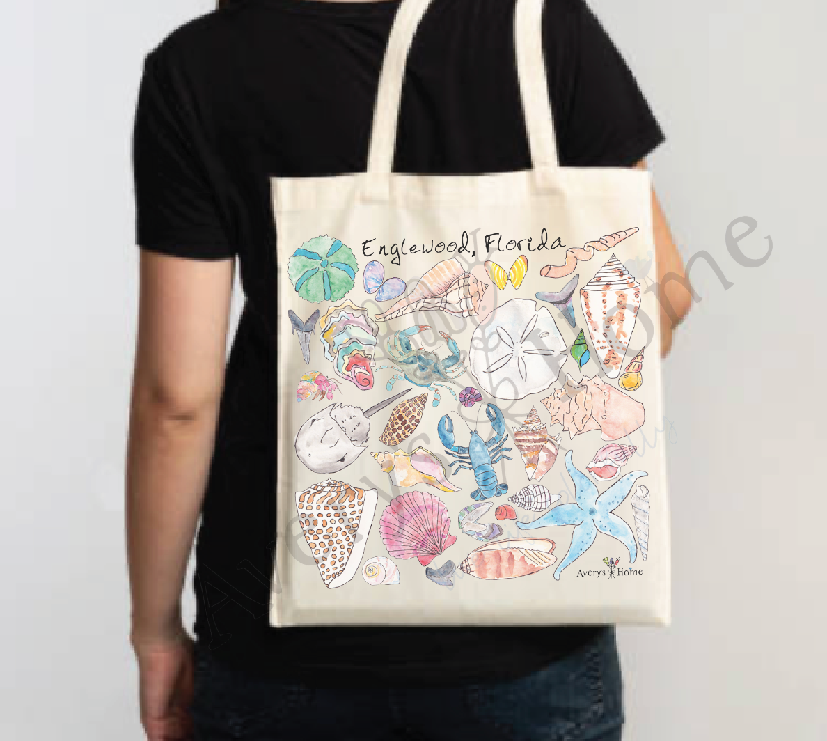 Ocean Creatures & Shells Customizable Organic Tote Bag