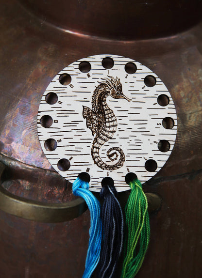 Seahorse Embroidery Floss Storage Holder - Maple Wood Circle