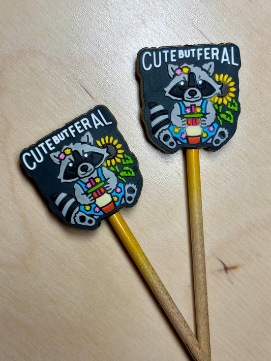 Knitting Needle Point Protectors - Cute But Feral Raccoon