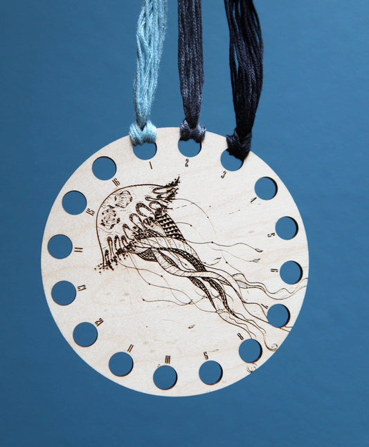 Circular Maple Wood Jellyfish Embroidery Floss Holder