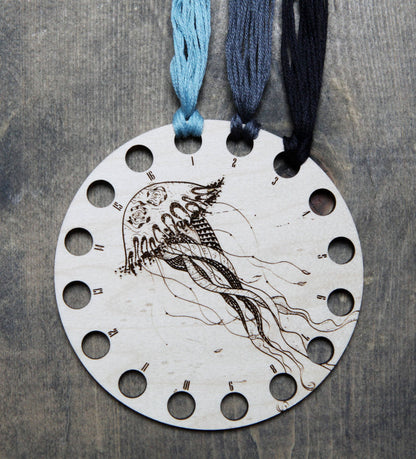 Circular Maple Wood Jellyfish Embroidery Floss Holder
